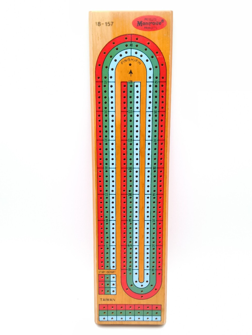 Vintage Montrose Wood 3 Track Cribbage Board Game with Pegs - No. 18-157 Taiwan